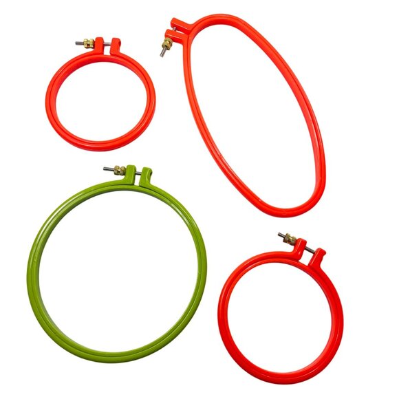 Set Of 4 Colorful Embroidery Hoops - Round & Oval Frames Orange Green - Picture 2 of 6